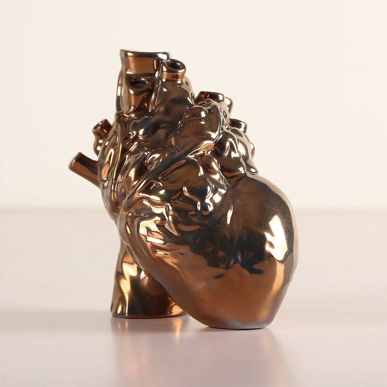 Bronze Metallic Anatomical Heart Vase - LoraShen Handcrafted Sculpture