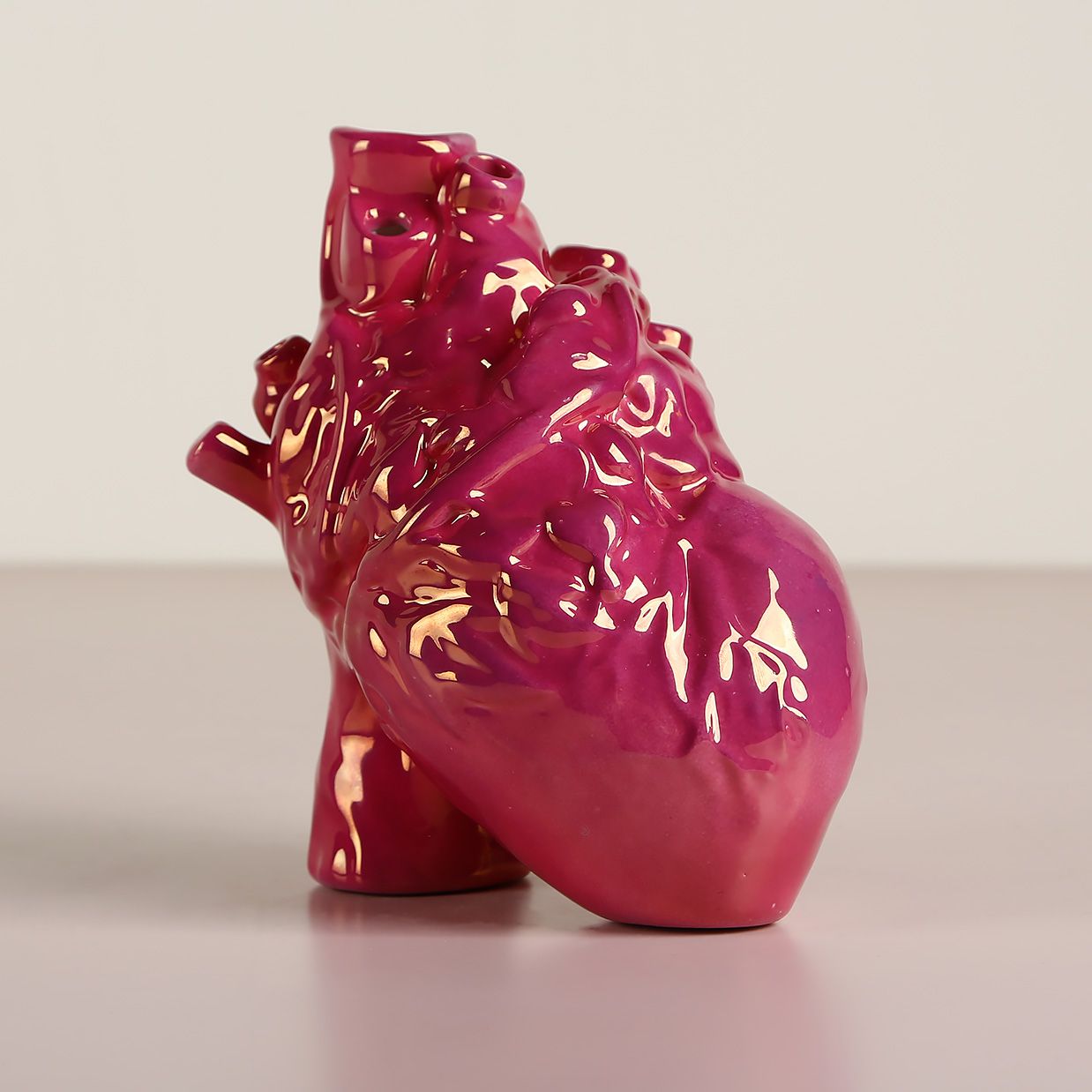 Crimson Glossy Anatomical Heart Vase - LoraShen Handcrafted Sculpture