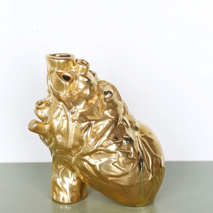 Golden Anatomical Heart Vase - LoraShen Luxury Ceramic Decor