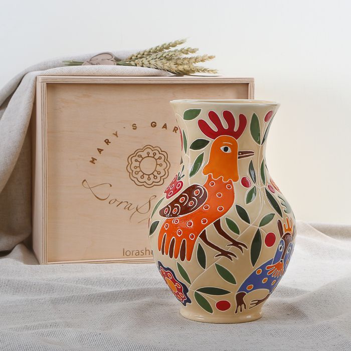 LoraShen 'Glechik' Hand-Painted Ceramic Vase – Authentic Ukrainian Folk Art | 'Mary’s Gardens' Collection