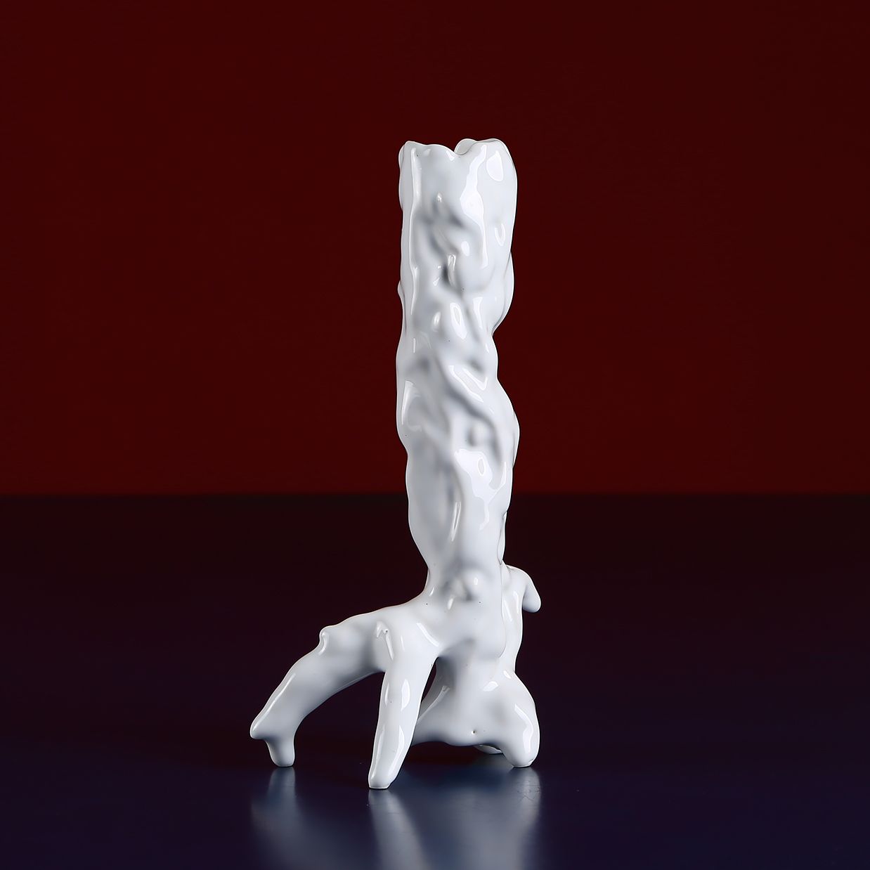 LoraShen Glossy White Ceramic Candlestick Branch – Sculptural Taper Holder