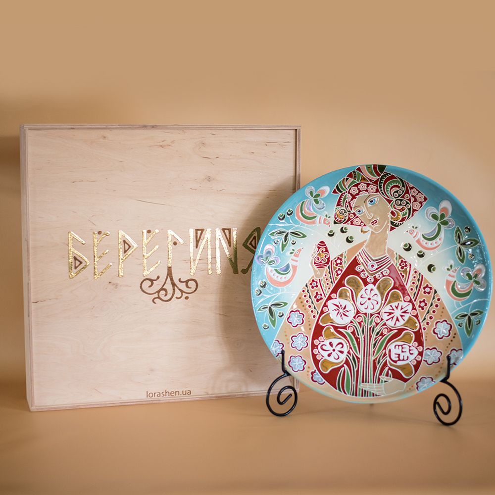 طبق ديكور لوراشين مرسوم يدويًا "الأزرق الفصحي" – ديكور فني أوكراني