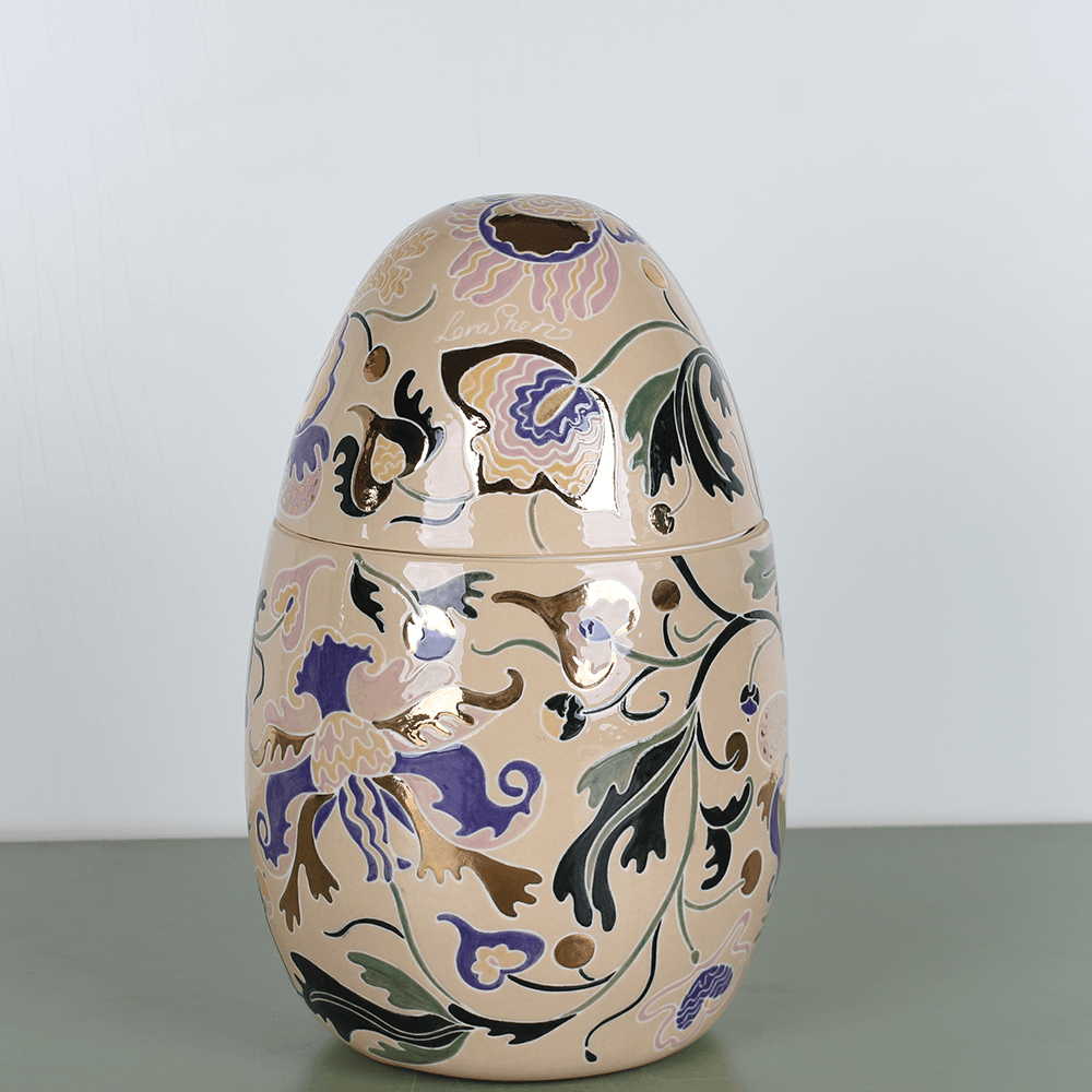 LoraShen 'هيتمان للتطريز' صندوق البيض الخزفي – مزين يدويًا بالأرجواني والذهب