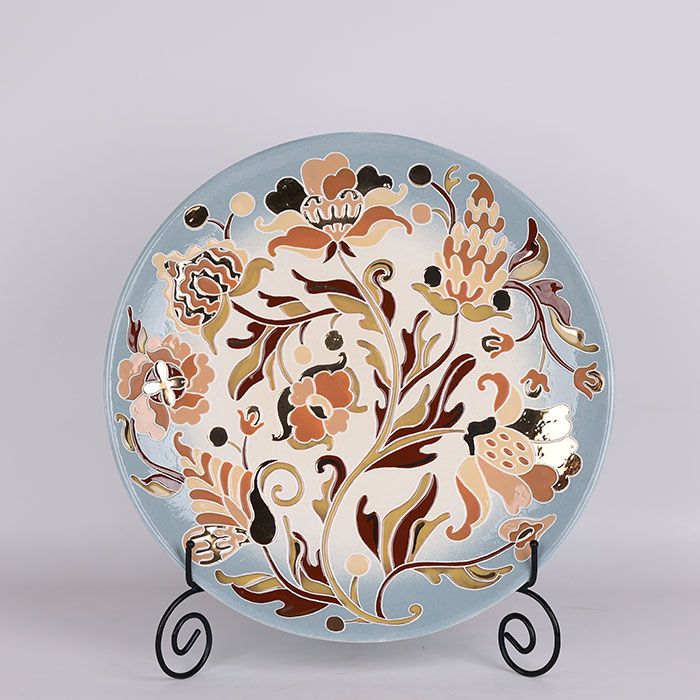 LoraShen 'Hetman Embroidery' keramický talíř (tyrkysový) – ručně malované dekorační umění