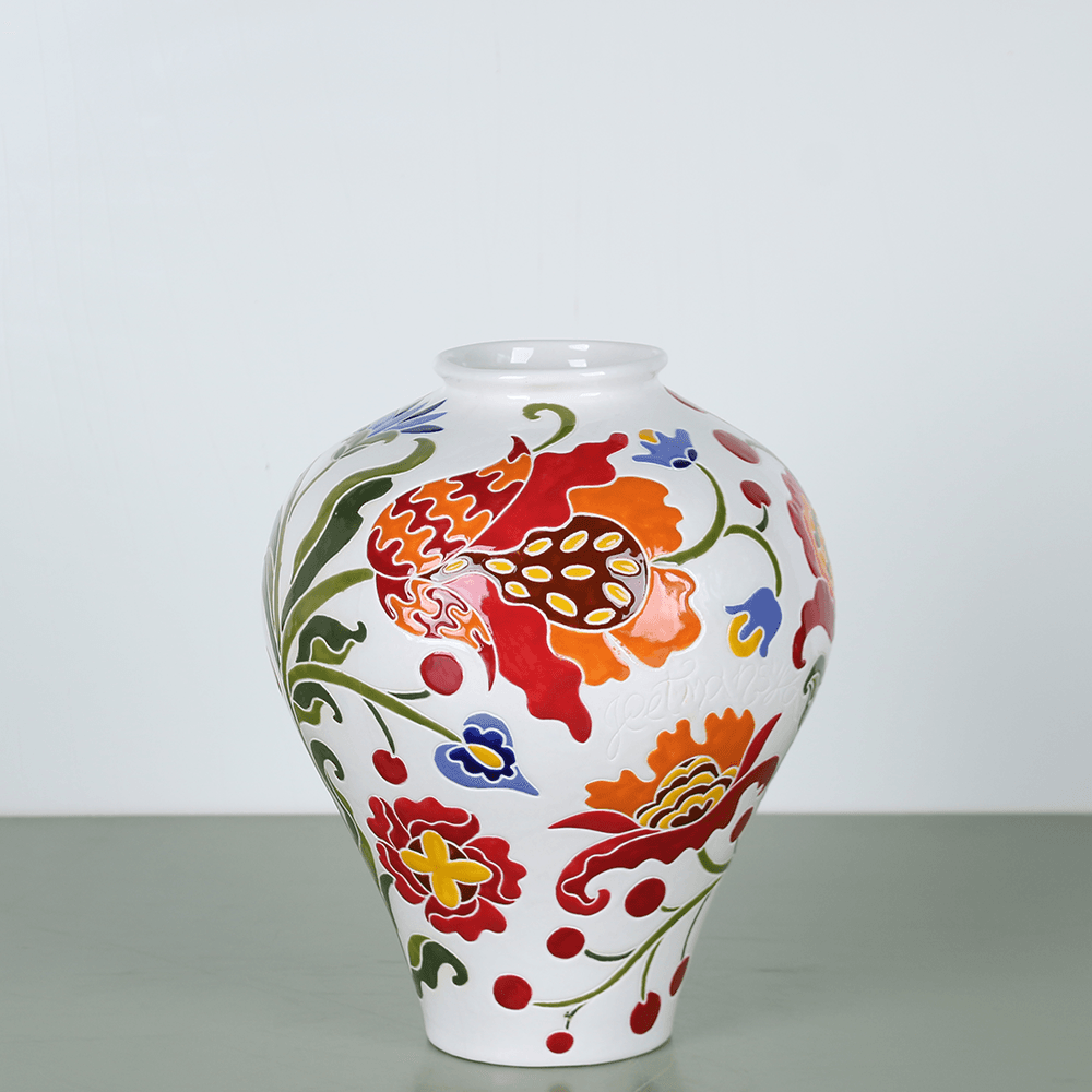 LoraShen 'Hetman Embroidery' Horshchyk Hand-Painted Ceramic Vase – Traditional Ovoid Design