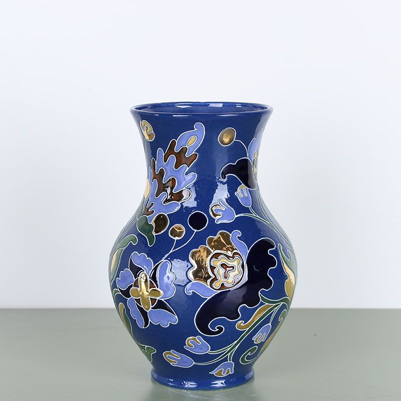 LoraShen 'Hetman' Glechik Hand-Painted Ceramic Vase (Blue & Gold) – Baroque Folk Art