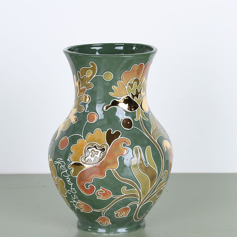 LoraShen 'Hetman' Glechik Hand-Painted Ceramic Vase (Green & Gold) – Baroque Folk Art