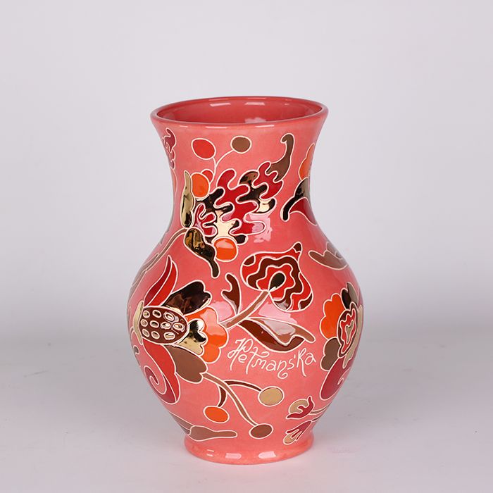 LoraShen 'Hetman' Glechik Hand-Painted Ceramic Vase (Red & Gold) – Baroque Folk Art