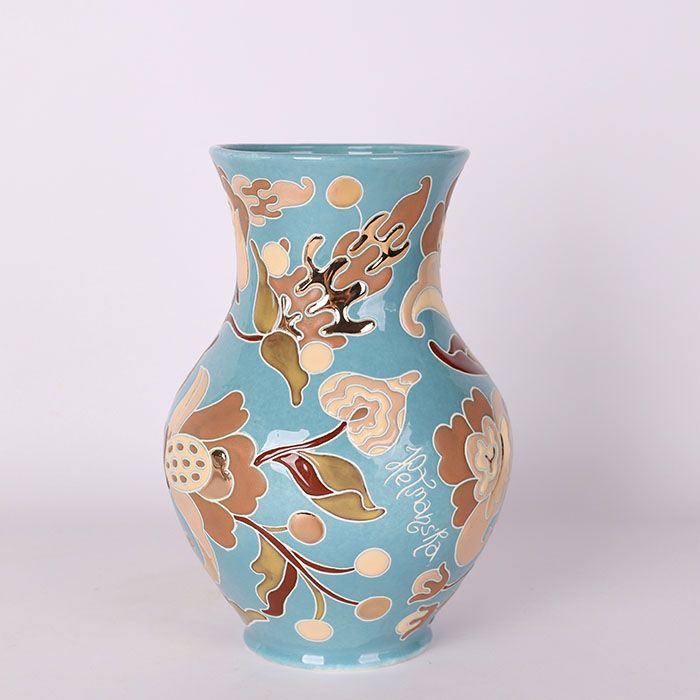 LoraShen 'Hetman' Glechik Hand-Painted Ceramic Vase (Turquoise & Gold) – Baroque Folk Art