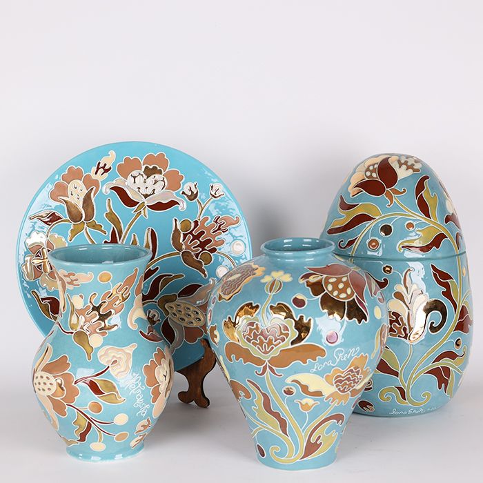 طقم ديكور سيراميك "هيتمانسكا" من LoraShen مكون من 4 قطع – طقم داخلي كامل مرسوم يدويًا