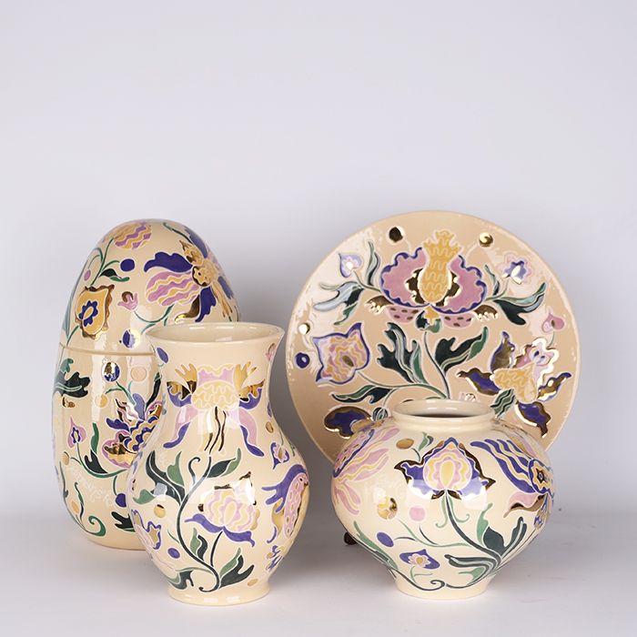 طقم ديكور سيراميك "هيتمانسكا" من 4 قطع (أرجواني) - مجموعة داخلية كاملة مرسومة يدويًا