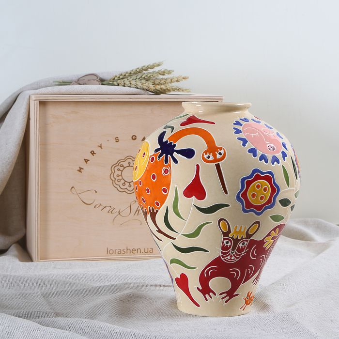 LoraShen 'Horshchyk' Hand-Painted Ceramic Vase – Authentic Ukrainian Folk Art | 'Mary’s Gardens' Collection