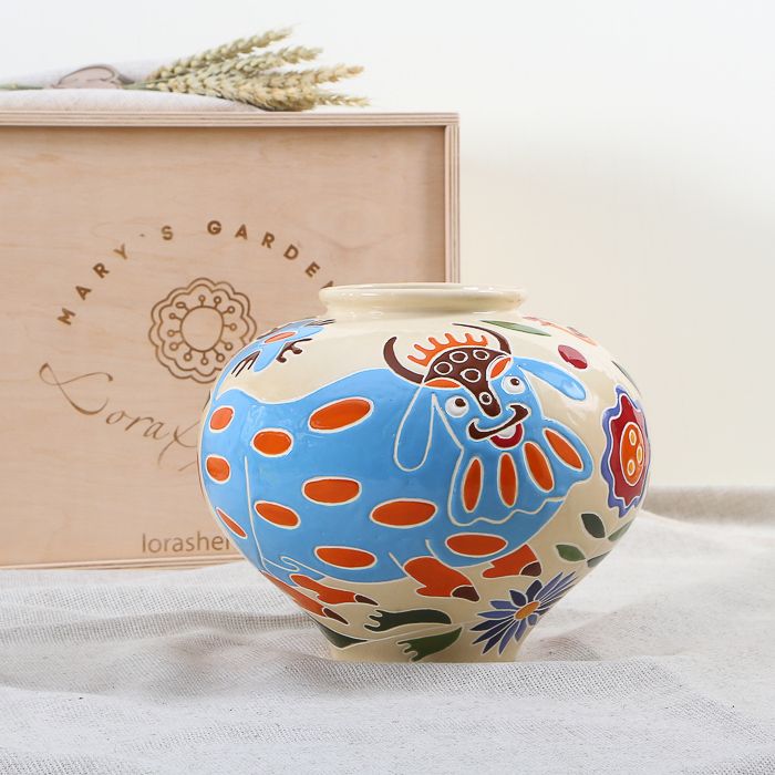 LoraShen 'Small Horshchyk' Hand-Painted Ceramic Vase – Authentic Ukrainian Folk Art | 'Mary’s Gardens' Collection