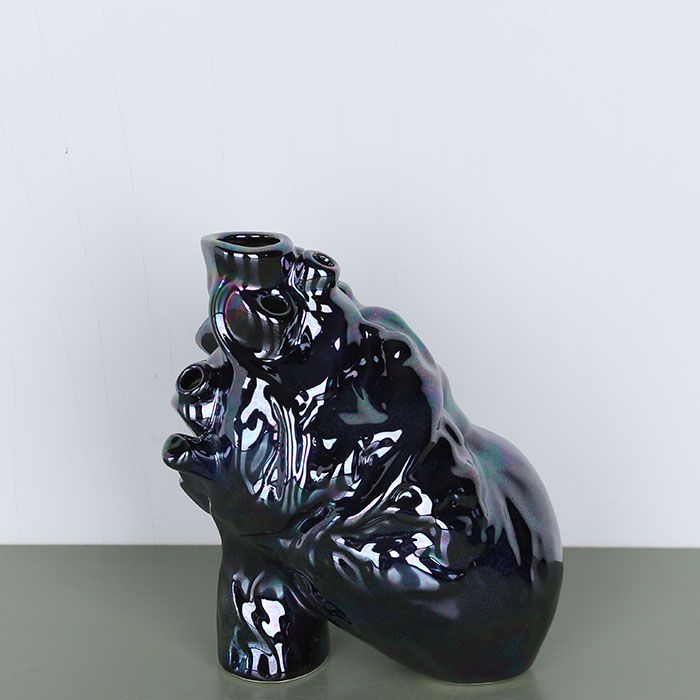 Obsidian Iridescent Anatomical Heart Vase - LoraShen Handcrafted Art