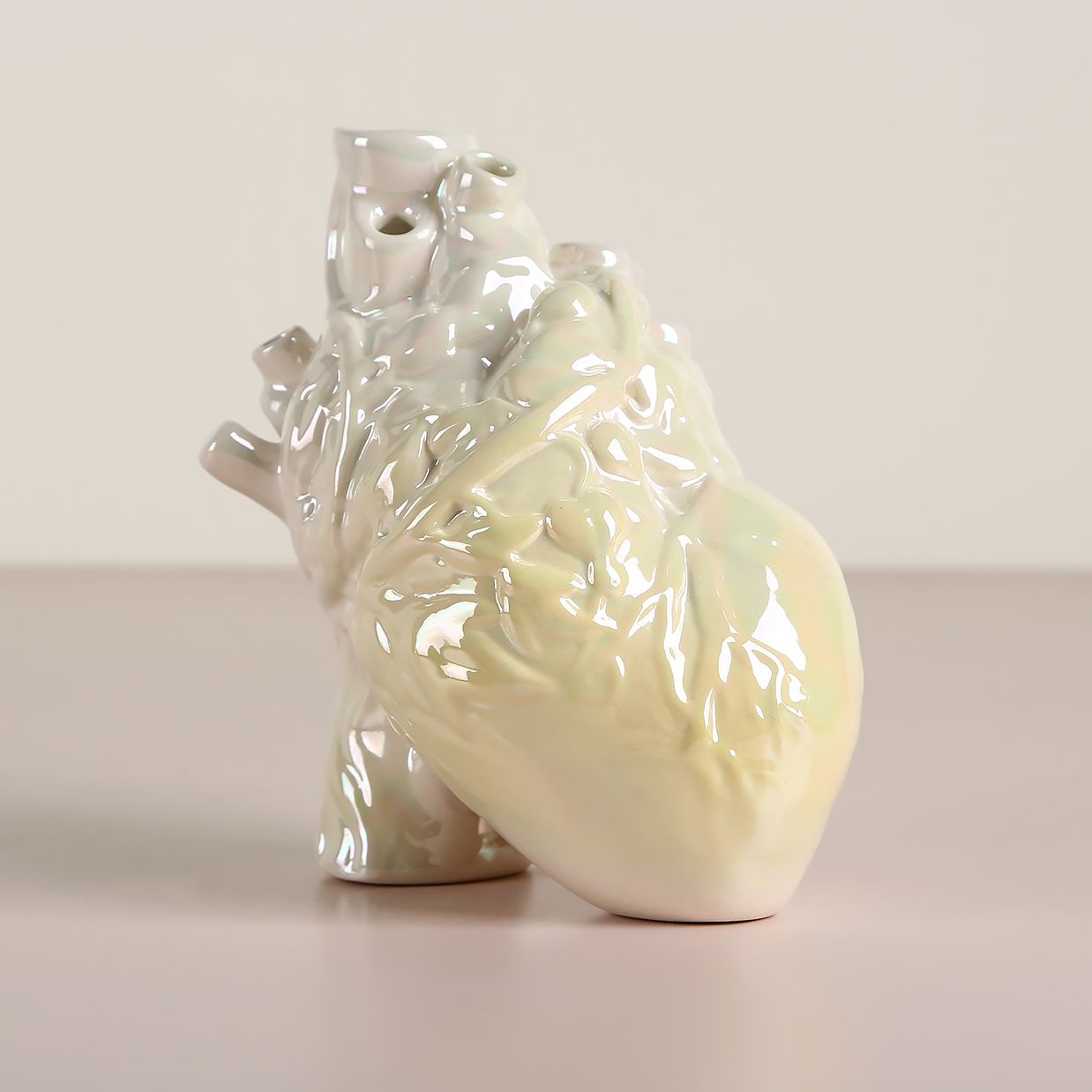 Pearl Iridescent Anatomical Heart Vase - LoraShen Handcrafted Art