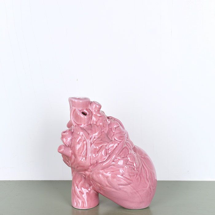 Pink Glossy Heart Ceramic Vase - LoraShen Anatomical Art Sculpture