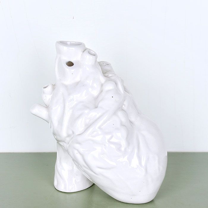 White Anatomical Heart Ceramic Vase - LoraShen Handcrafted Art