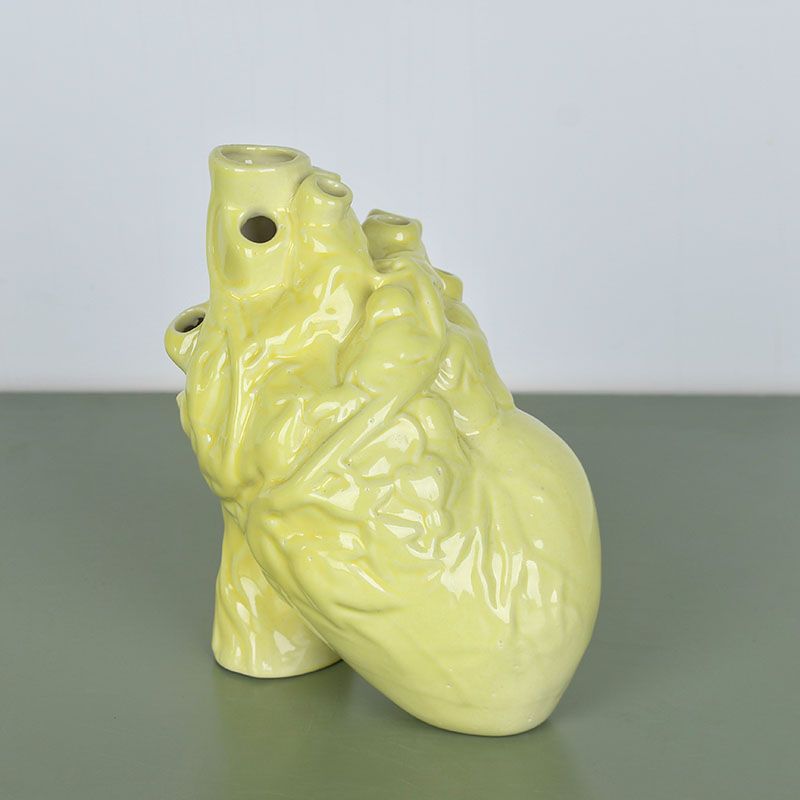 Yellow Glossy Anatomical Heart Vase - LoraShen Designer Ceramic Decor